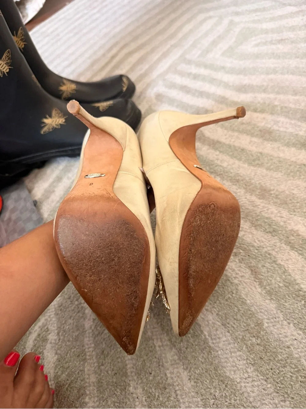 Badgley Mischka Champagne Pointed-Toe Crystal Embellished Pumps - Picture 2 of 2